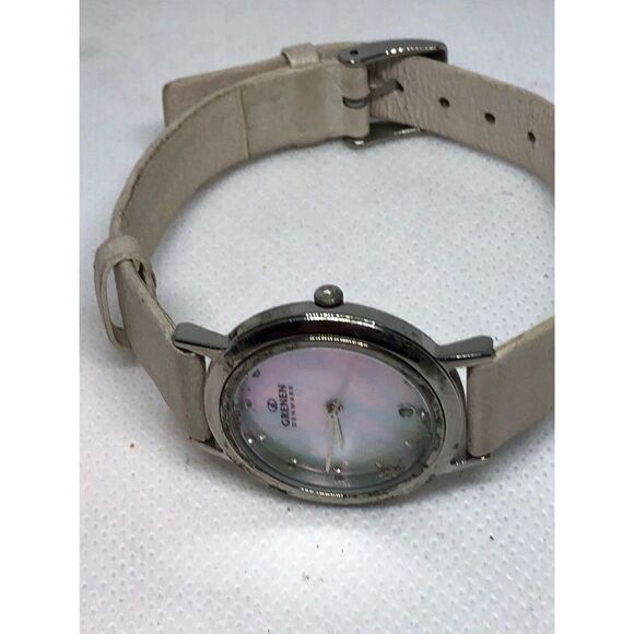 green Lo23SSLW Womens White Leather Analog Mother Of Pearl Dial Wrist Watch HG91 - Picture 5 of 9
